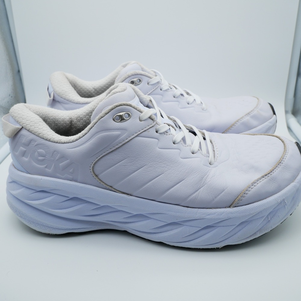 Hoka One One Bondi SR White Leather Walking Shoes 1110521 WHT Womens 10